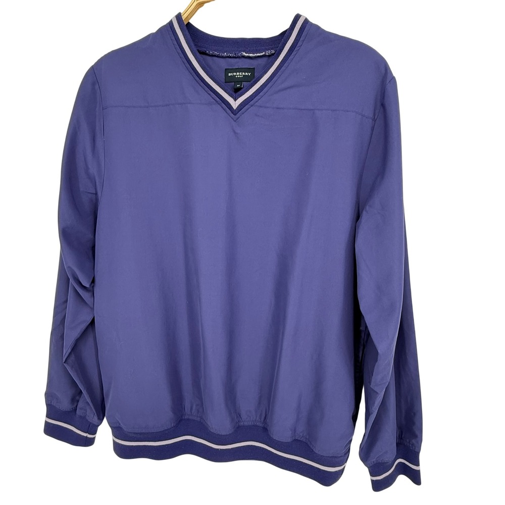 Burberry Golf Windbreaker Mens Medium Purple Excellent V-Neck Pullover Sporty